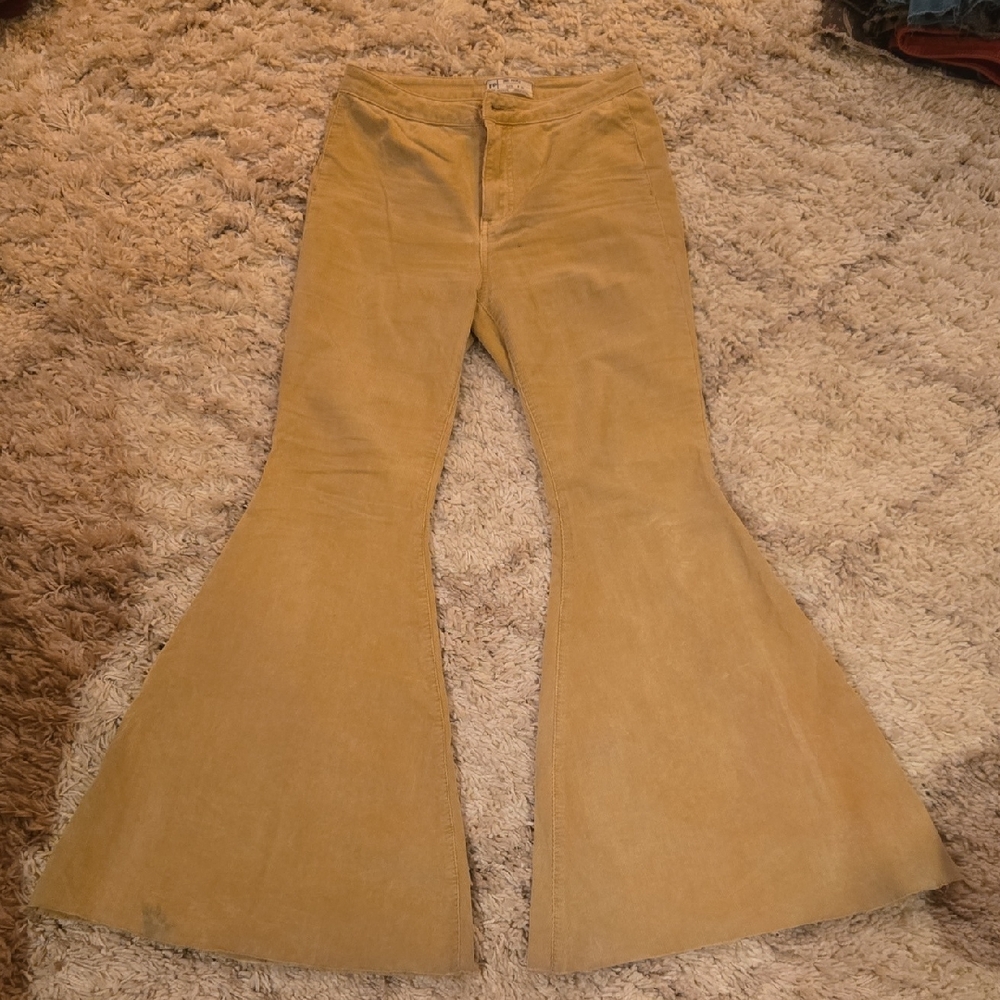 Free People High Rise Flare Jeans in Tan